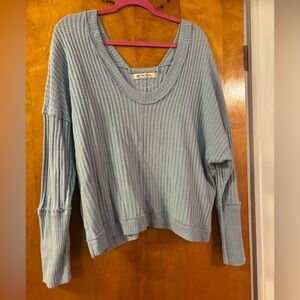 Free People Light Blue Ribbed Knit Top